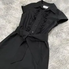 A-proadly ブラックフリルシャツドレス ワンピース 半袖　4153