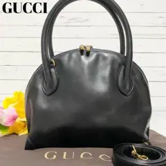 良品♡グッチ バンブー 2way ショルダーバッグ トップハンドル 革 ブラック