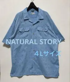 【ナチュラルストーリー】マリン柄シャツ　ライトブルー水色　４L 大きいサイズ