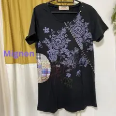 Mignon 花柄パッチワークプリント Tシャツ 黒