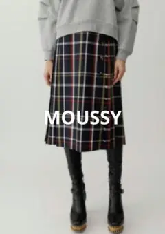 MOUSSY マウジー サイドプリーツ チェック スカート ネイビー