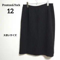 Preston&York 【12】 ストライプひざ丈スカート オフィス 黒