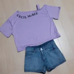 キッズ女の子用　セシルマクビー　水着　ラッシュ　150cm　上下セット　デニム風