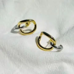バイカラーピアス　2way　ゴールドシルバーイヤーカフ風オシャレバイカラーピアス