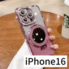 【新品未使用】iPhone16 ケース ミラー付き リング付き ピンク