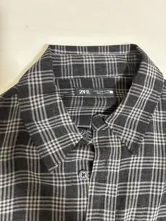 ZARA ブラック ホワイト チェック 長袖シャツ