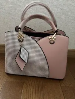 ピンク チェック柄 ハンドバッグ