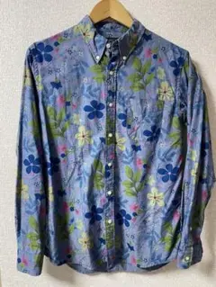 ships シップス　BDシャツ　花柄　ボタニカル　中古　藍色