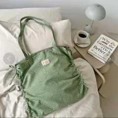 【美品】DISCOAT ロゴ刺繍サイドギャザートートバッグ