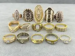 指輪　リング　15点セット　ゴールドカラー　レトロ　ヴィンテージ　アクセサリー