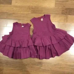 パープル　フリル　ノースリーブ　ワンピース2着セット　姉妹　お揃い　ペアルック
