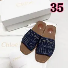 美品　Chole クロエ　レースサンダル　ネイビー　35 フラット