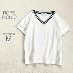 【ロペピクニック】メッシュTシャツ 半袖 Ｖネック 綿混 カジュアル 白【M】