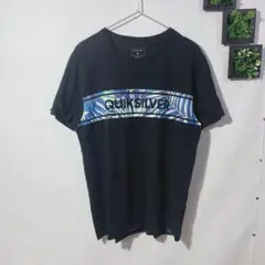 クイックシルバー(M)プリントTシャツ　ロゴTシャツ　半袖　ブラック　メンズ