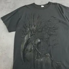 死神の休息　墓場　全面プリント　Tシャツ　古着　チャコールグレー　XL