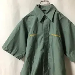N-4764 アメリカ古着 USA製 ワークシャツ 半袖 企業ロゴ 刺繍 M