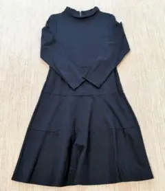 新品ELLEブラックネイビー ハイネック スゥエットニットフレアワンピース