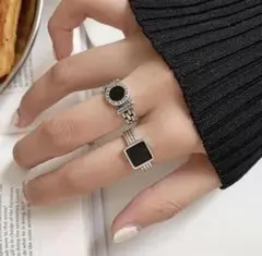 81★新品★2点セット指輪 silver925 ブラック 女性 リングインポート