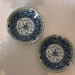 美濃焼 愛陶 唐草牡丹 7寸深皿 2枚セット 未使用に近い