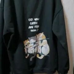 (4xl)猫イラスト 長袖服 黒