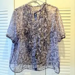 ZARA 花柄 フリル 五分袖シャツ Sサイズ