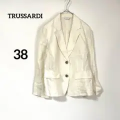 【トラサルディ】ジャケット 38 オフホワイト リネン100% 七分袖 オシャレ