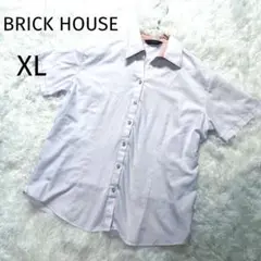BRICK HOUSE　半袖シャツ　薄手　薄ピンク　XL　首元ドット柄　4936