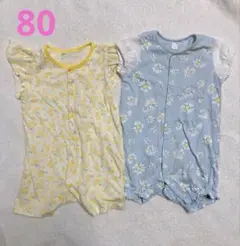 ロンパースセット（黄色＆水色の花柄） 80