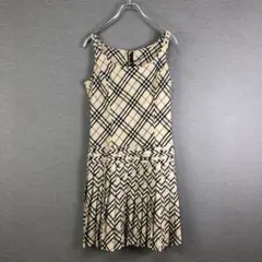BURBERRY ノバチェック ノースリーブ プリーツワンピース 38 ベージュ