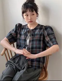 チェック柄 半袖ブラウス