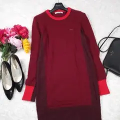 Y6082*最高級☆ラコステ☆極上カシミヤ☆ニットワンピース☆赤レッド