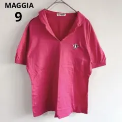 4727マッギア【美品】日本製　スキッパーカラー半袖トップス　刺繍ロゴ　コットン