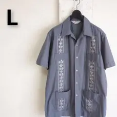 80s 90s ROMANI 半袖　メキシカンシャツ　キューバシャツ　グレー　L