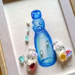 シーグラスアート　水彩画　手描き　ラムネ 再販
