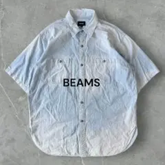 BEAMS フェードイージーミリタリーシャツ ブルー ビーム