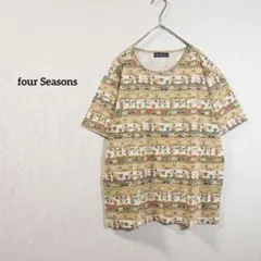 four Seasons　Tシャツ 半袖　総柄　カットソー　古代絵　 M　L