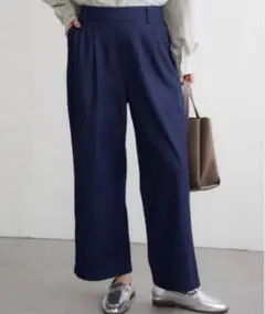 イッカ　フロントタックワイドパンツ　S ネイビーブルー