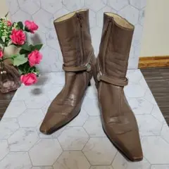 CHANEL シルバー×ブラウン ロゴ ココマーク ショートブーツ パンプス