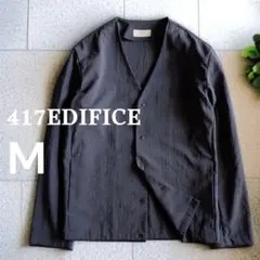 417エディフィス ノーカラー 軽量 ストレッチ ジャケット M ネイビー