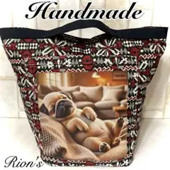 へそ天パグのhandmadeコンビニエコバッグ