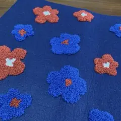 立体の花柄　フェルト生地　ネイビー　45cm ×38cm