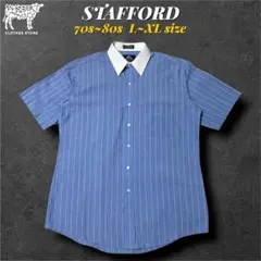 70s80s スタッフォード　ストライプ半袖シャツ　実寸L~XL 襟芯入り