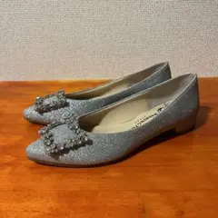 ❀美品 銀座ワシントン ビジュー シルバー 22.5cm グリッター