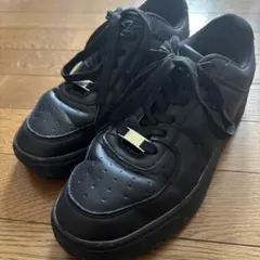 厚底ブラックレザースニーカー黒