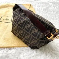 極美品✨FENDI ズッカ柄 バニティ ミニハンドバッグ ポーチ カーキブラウン