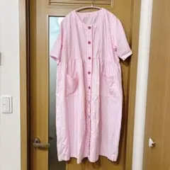 ピンク チェック柄 半袖 ロングパジャマ