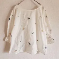 【W closet】（F）2way/花柄刺繍五分袖ブラウス/パフスリーブ/可愛い