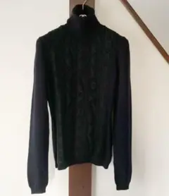 VALENTINO ヴァレンティレースタートルセーター ニット ネイビー×黒