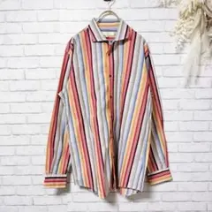 【美品】JOSEPK ABBOUD 長袖シャツ ストライプ柄 マルチカラー XL