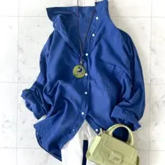美品 ヤヌーク yanuk コットンリネンシャツ オーバーサイズ ブルー 麻